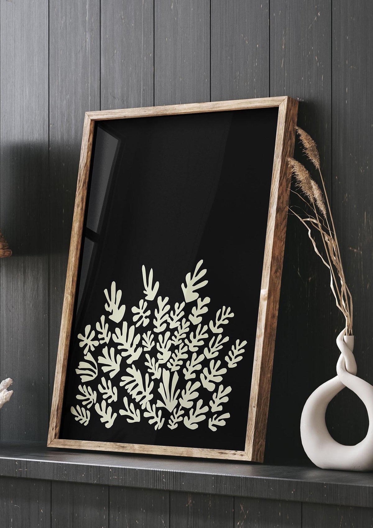 Black Ecru Abstract Leaf Shape Art For The Home - living room 3