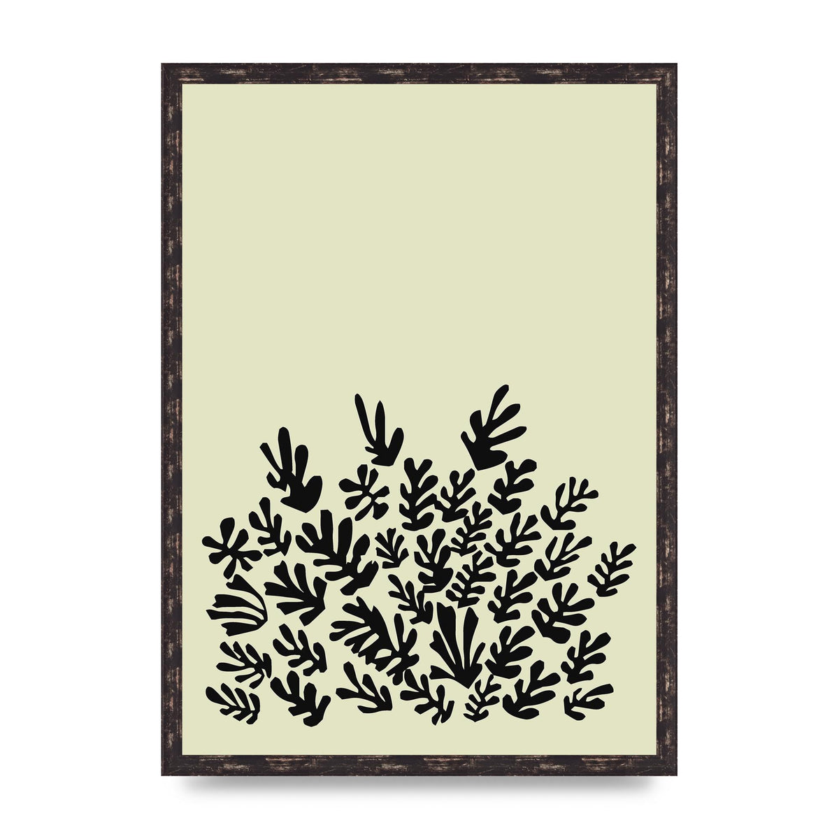 Ecru Black Abstract Leaf Shape Two Printed Poster - A2 framed