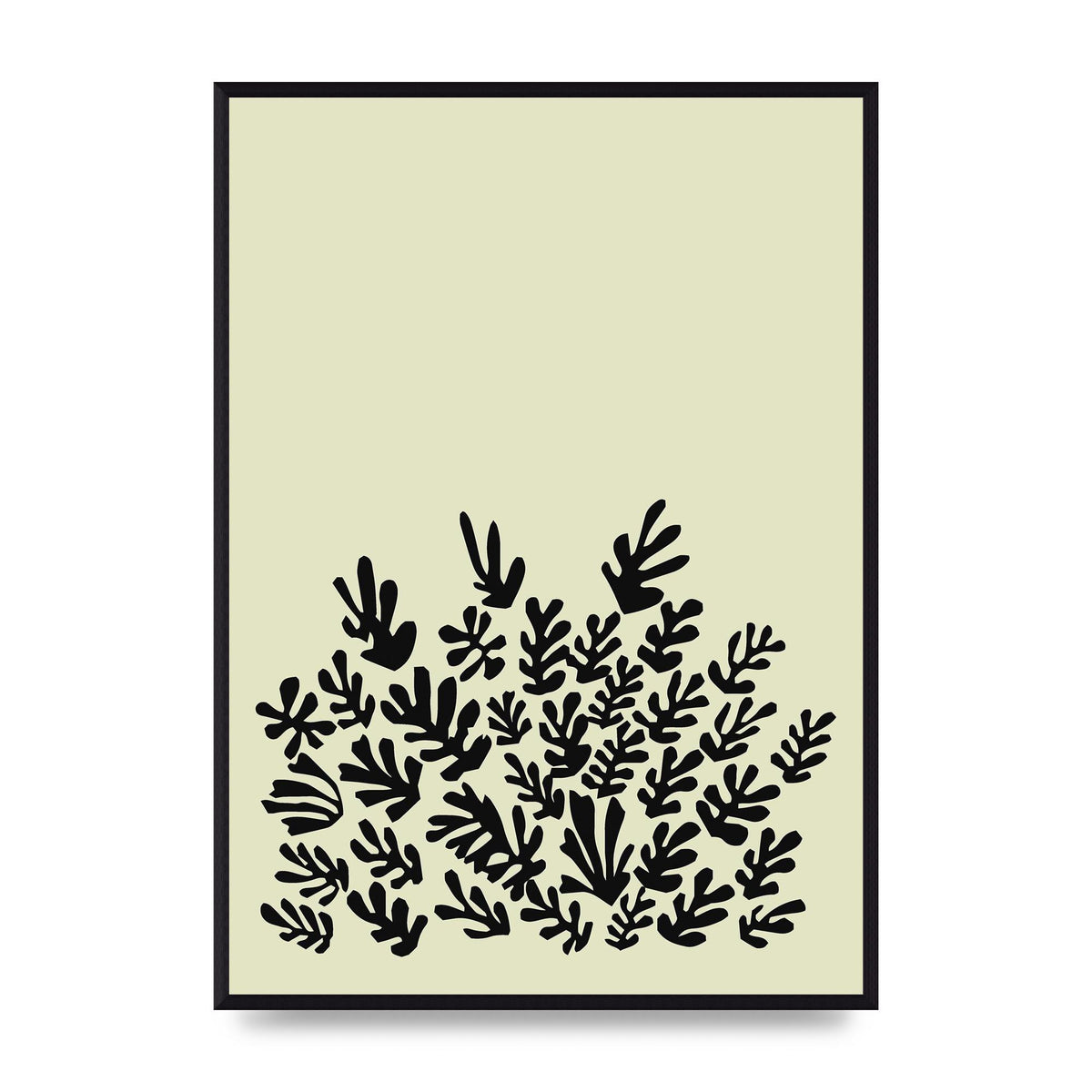 Ecru Black Abstract Leaf Shape Two Printed Poster - A2 framed