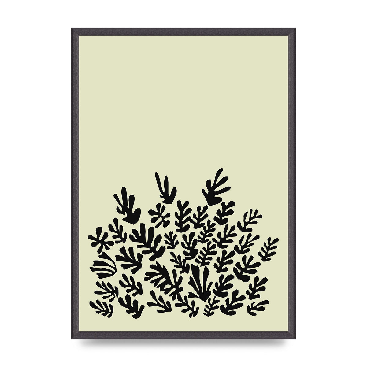 Ecru Black Abstract Leaf Shape Two Printed Poster - A2 framed