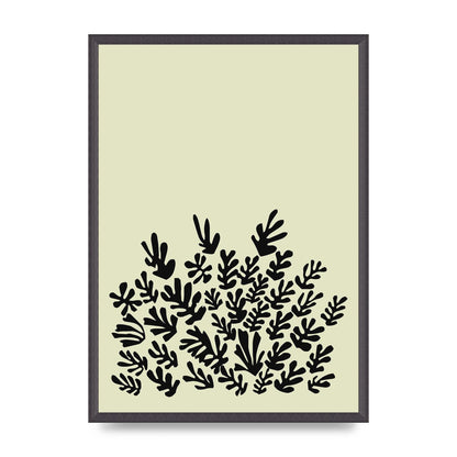 Ecru Black Abstract Leaf Shape Two Printed Poster - A2 framed