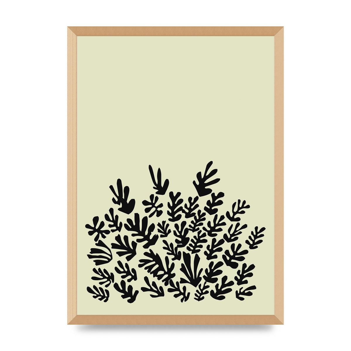 Ecru Black Abstract Leaf Shape Two Printed Poster - A2 framed