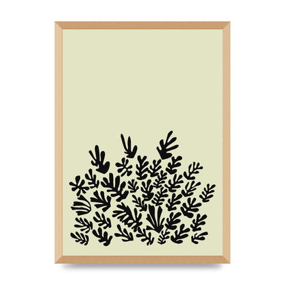 Ecru Black Abstract Leaf Shape Two Printed Poster - A2 framed