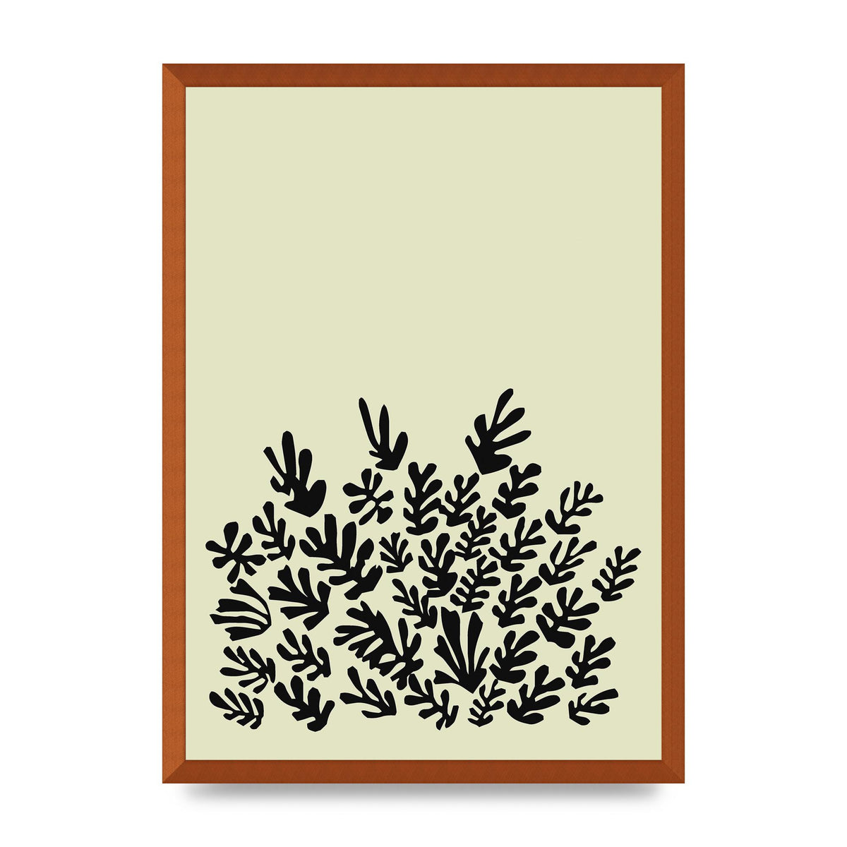 Ecru Black Abstract Leaf Shape Two Printed Poster - A2 framed