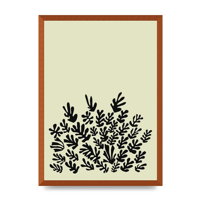 Ecru Black Abstract Leaf Shape Two Printed Poster - A2 framed