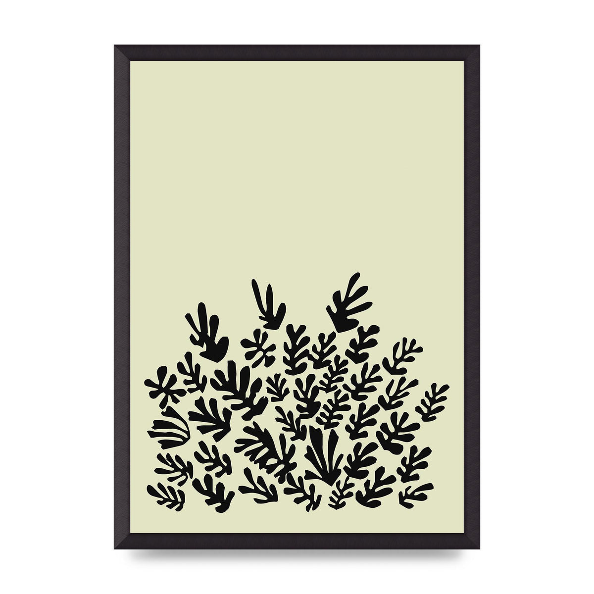 Ecru Black Abstract Leaf Shape Two Printed Poster - A2 framed