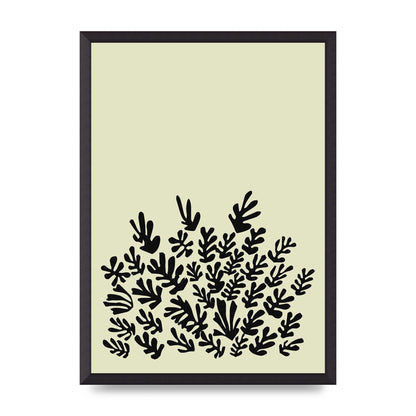 Ecru Black Abstract Leaf Shape Two Printed Poster - A2 framed