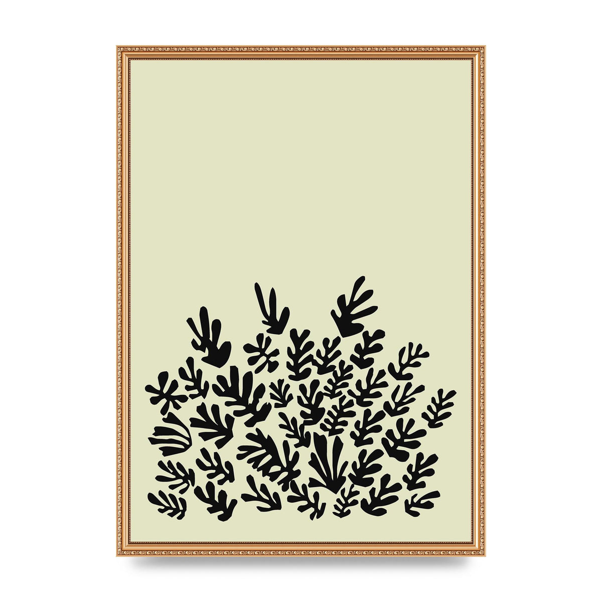 Ecru Black Abstract Leaf Shape Two Printed Poster - A2 framed