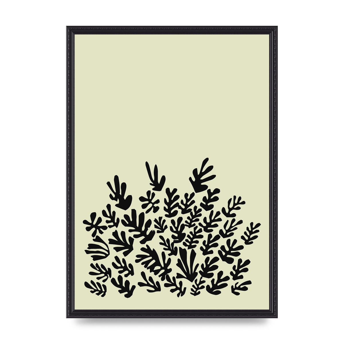 Ecru Black Abstract Leaf Shape Two Printed Poster - A2 framed