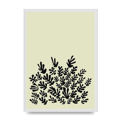 Ecru Black Abstract Leaf Shape Two Printed Poster - A2 framed