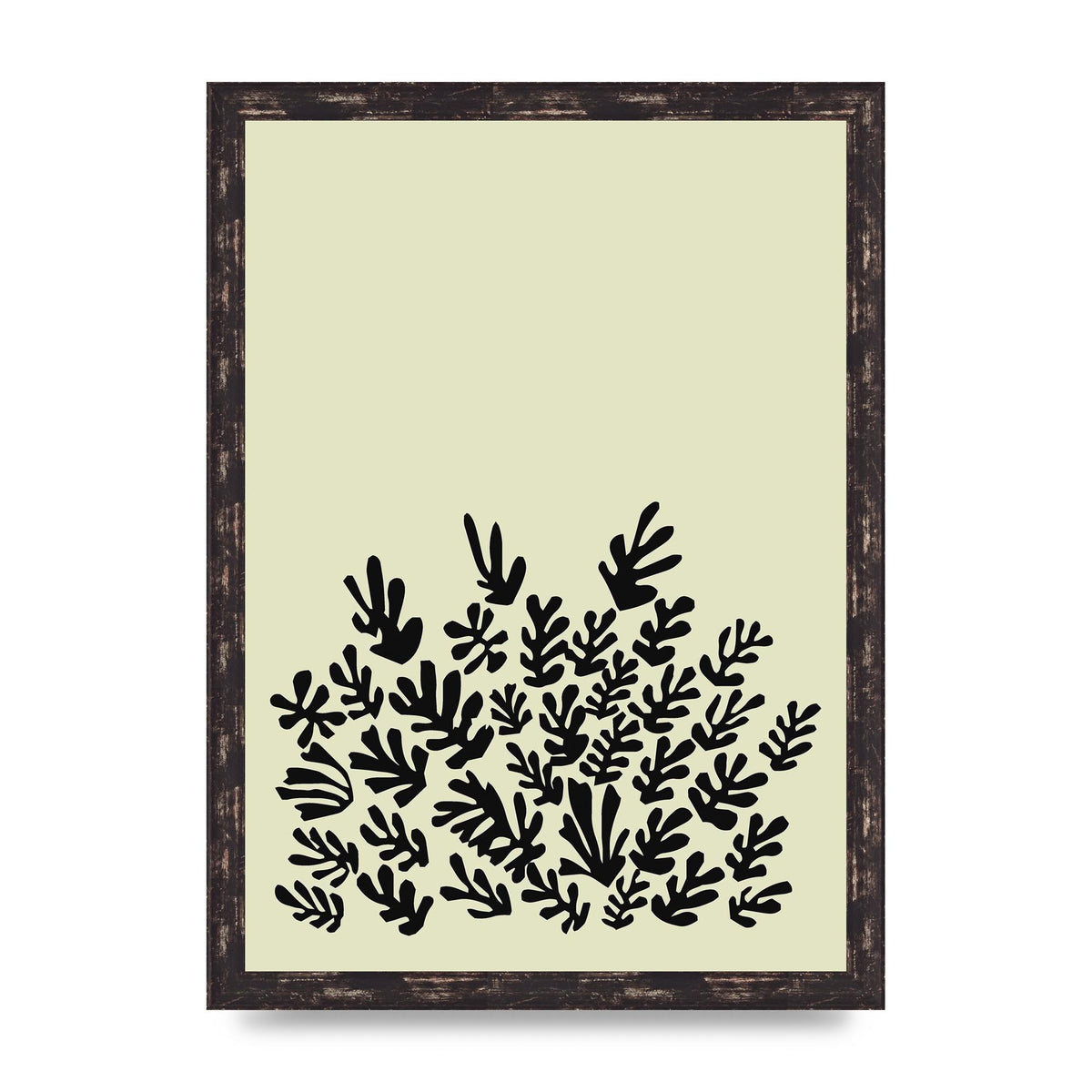 Ecru Black Abstract Leaf Shape Two Printed Poster - A3 framed