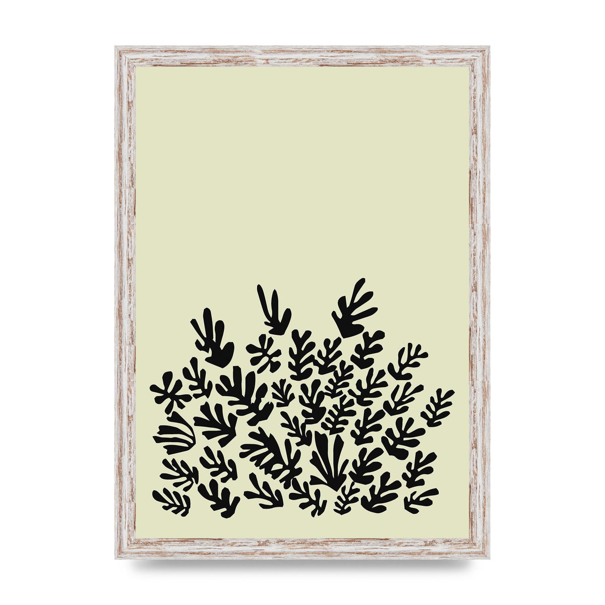Ecru Black Abstract Leaf Shape Two Printed Poster - A3 framed