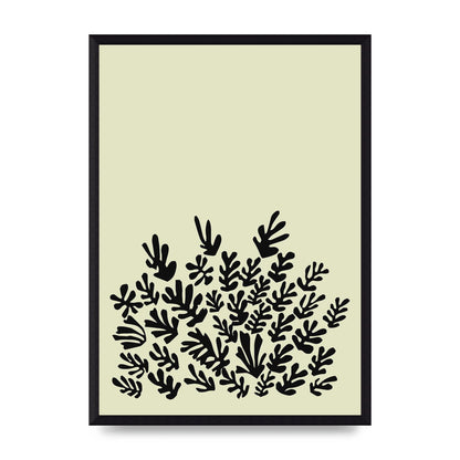 Ecru Black Abstract Leaf Shape Two Printed Poster - A3 framed