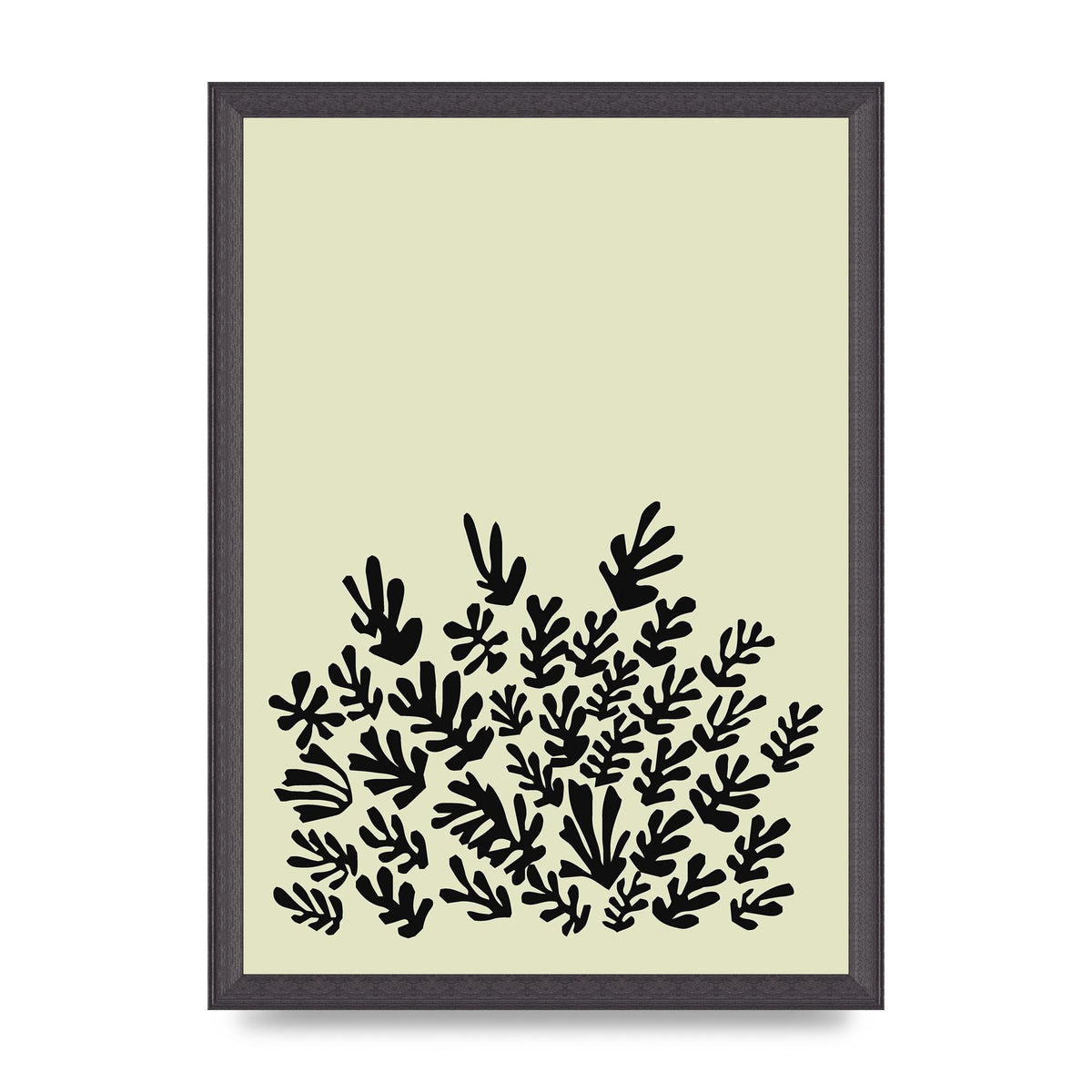 Ecru Black Abstract Leaf Shape Two Printed Poster - A3 framed