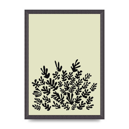 Ecru Black Abstract Leaf Shape Two Printed Poster - A3 framed