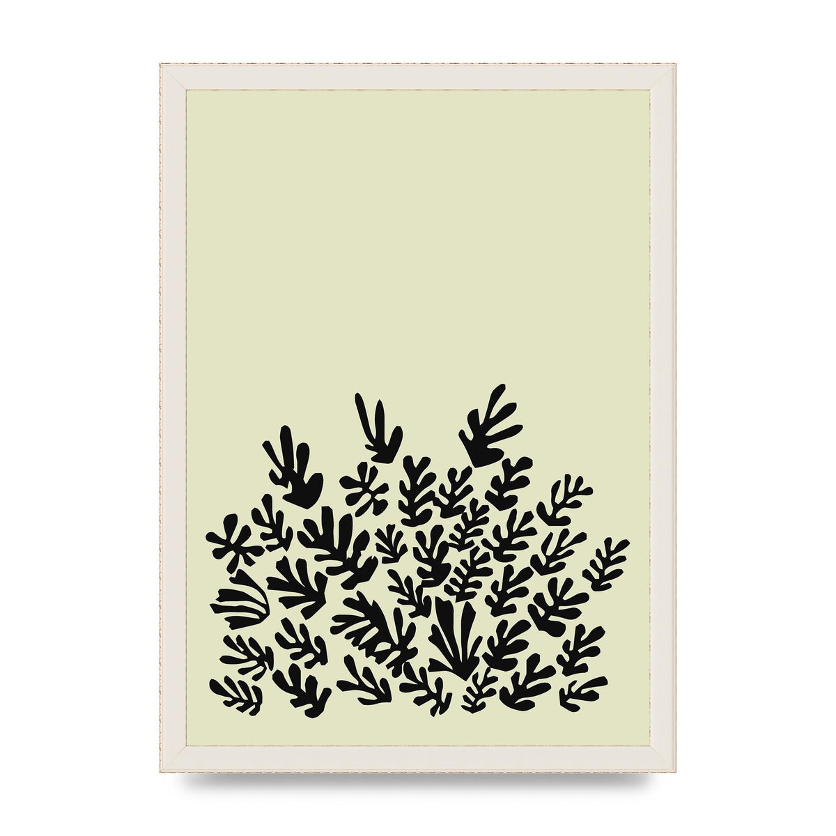 Ecru Black Abstract Leaf Shape Two Printed Poster - A3 framed