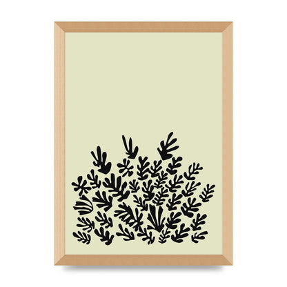 Ecru Black Abstract Leaf Shape Two Printed Poster - A3 framed