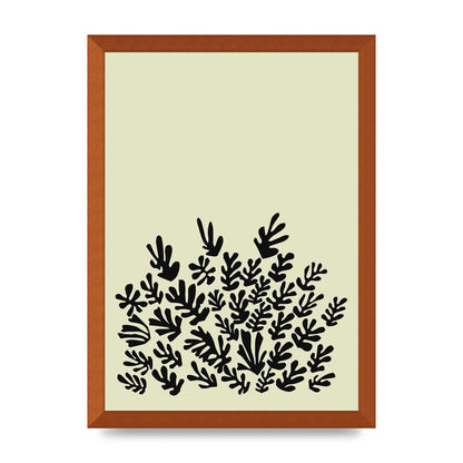 Ecru Black Abstract Leaf Shape Two Printed Poster - A3 framed