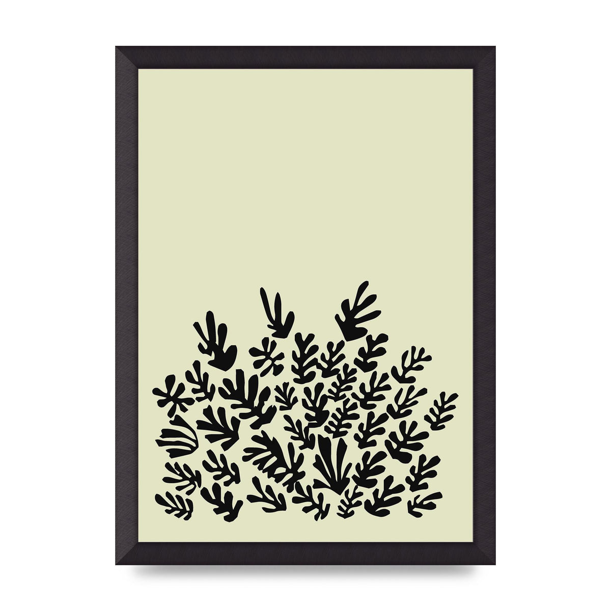 Ecru Black Abstract Leaf Shape Two Printed Poster - A3 framed