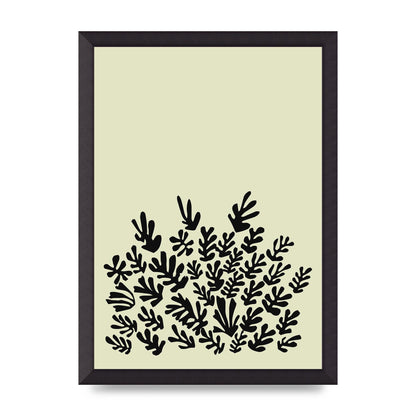 Ecru Black Abstract Leaf Shape Two Printed Poster - A3 framed