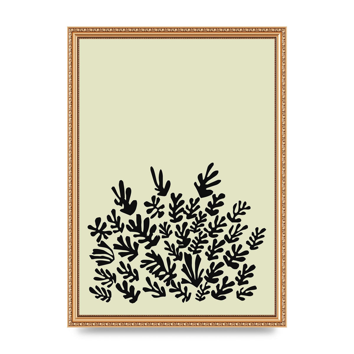Ecru Black Abstract Leaf Shape Two Printed Poster - A3 framed