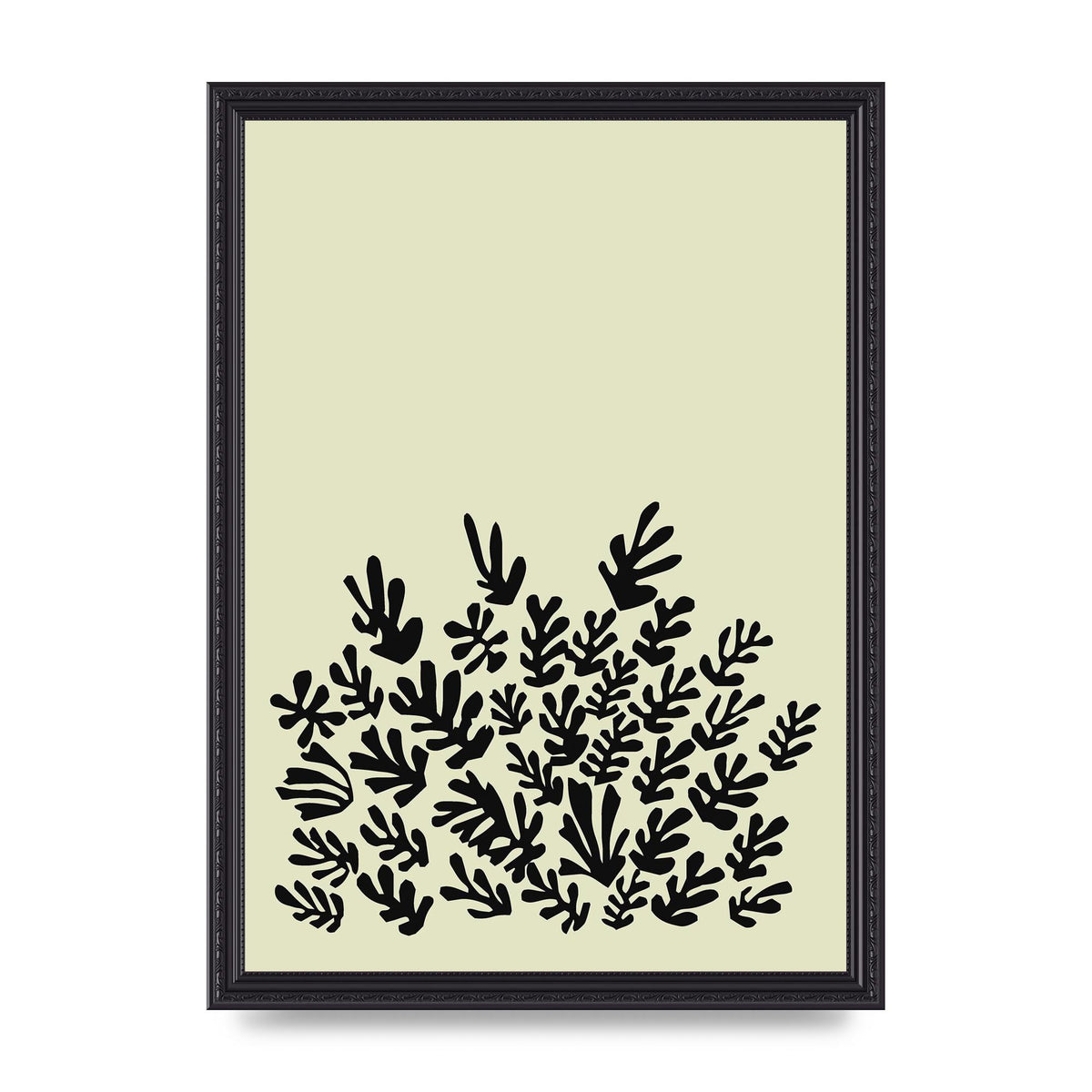 Ecru Black Abstract Leaf Shape Two Printed Poster - A3 framed