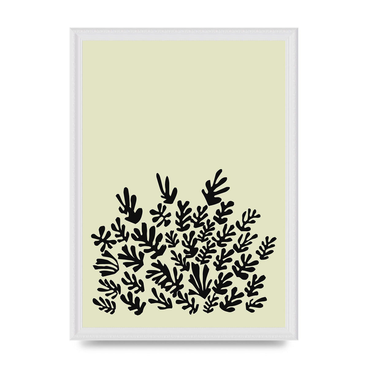 Ecru Black Abstract Leaf Shape Two Printed Poster - A3 framed