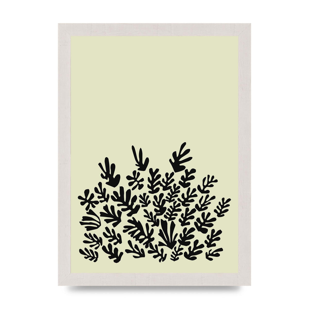 Ecru Black Abstract Leaf Shape Two Printed Poster - A4 framed