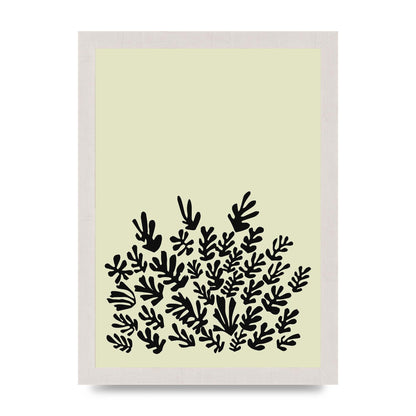 Ecru Black Abstract Leaf Shape Two Printed Poster - A4 framed