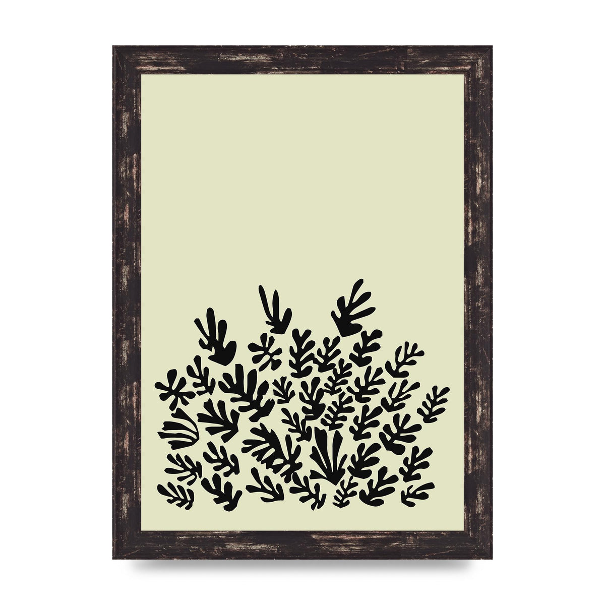 Ecru Black Abstract Leaf Shape Two Printed Poster - A4 framed