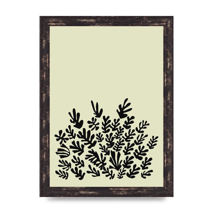 Ecru Black Abstract Leaf Shape Two Printed Poster - A4 framed