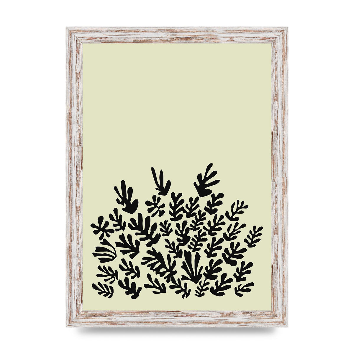 Ecru Black Abstract Leaf Shape Two Printed Poster - A4 framed
