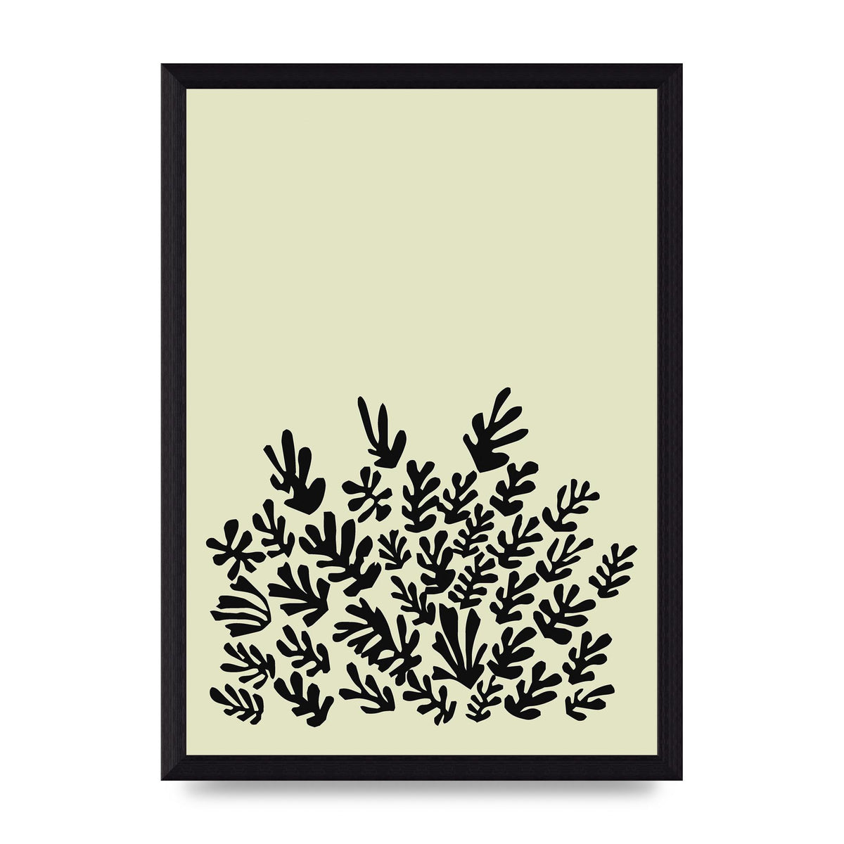 Ecru Black Abstract Leaf Shape Two Printed Poster - A4 framed