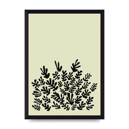 Ecru Black Abstract Leaf Shape Two Printed Poster - A4 framed