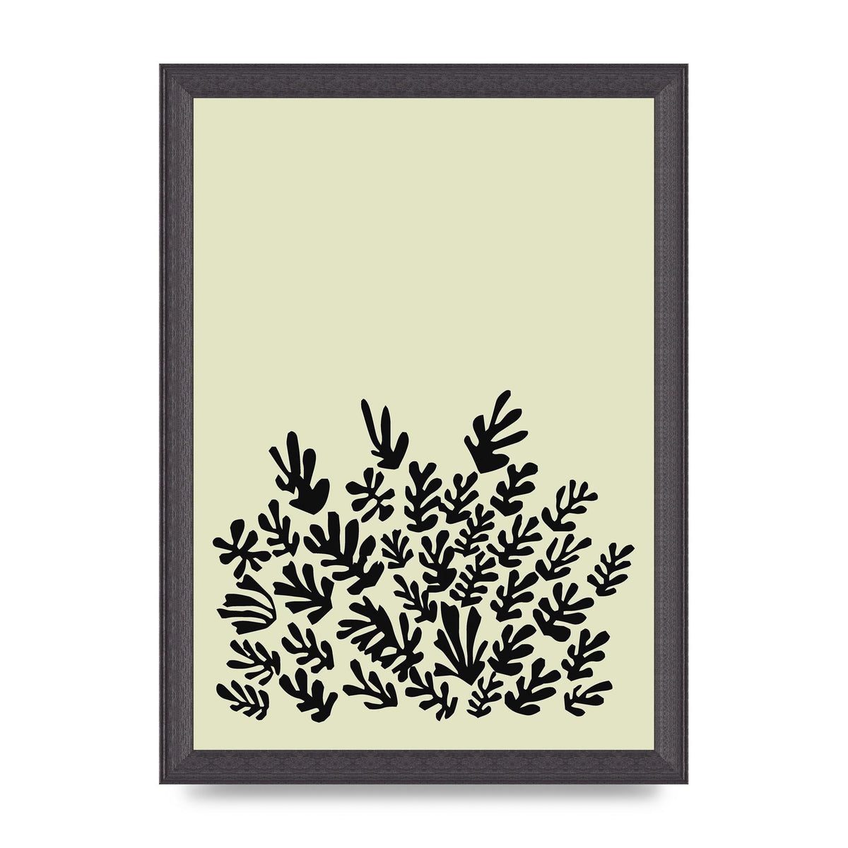 Ecru Black Abstract Leaf Shape Two Printed Poster - A4 framed