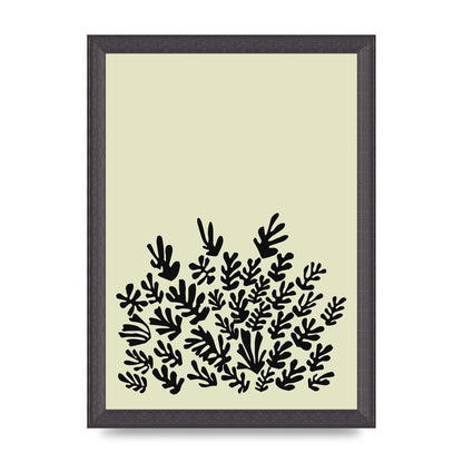 Ecru Black Abstract Leaf Shape Two Printed Poster - A4 framed