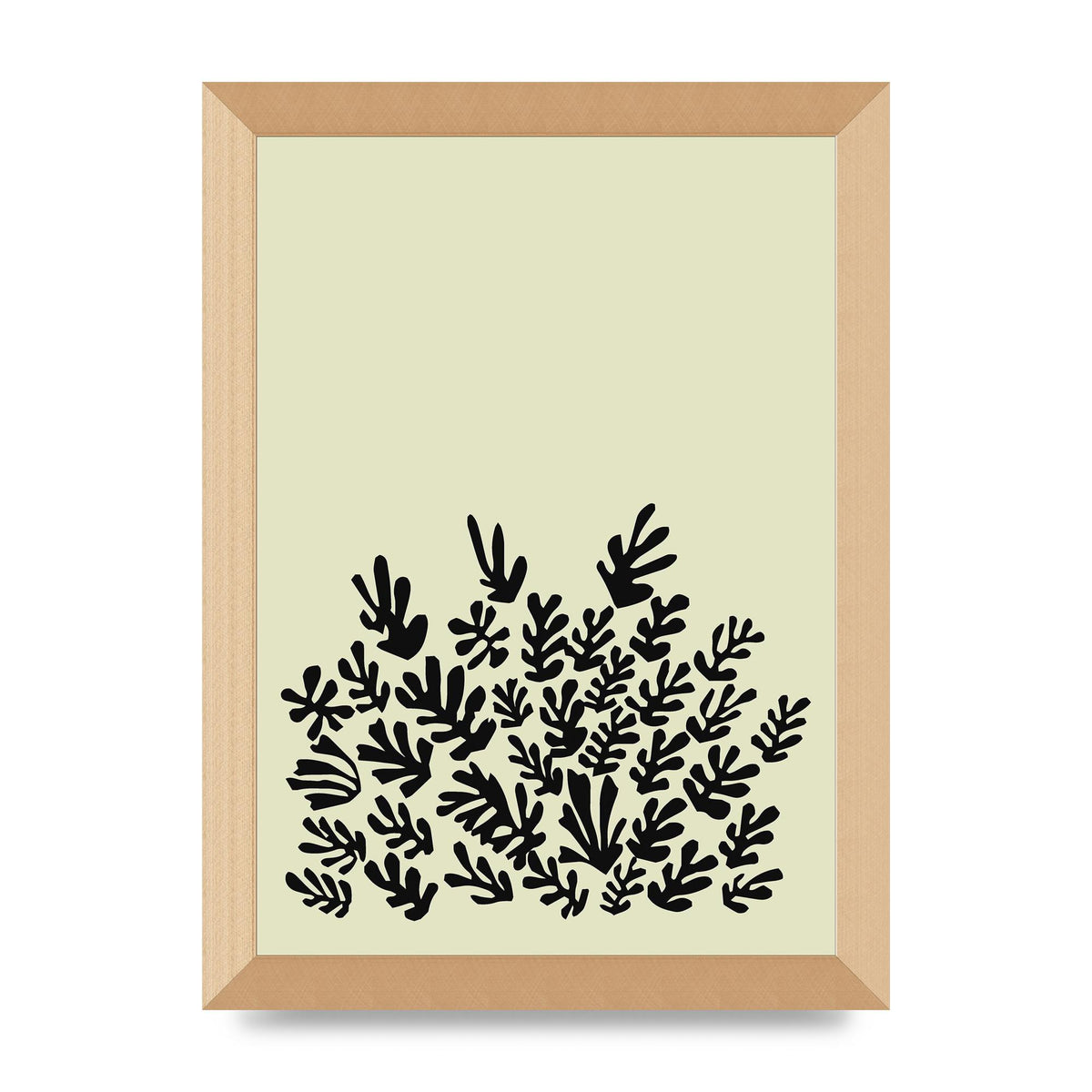 Ecru Black Abstract Leaf Shape Two Printed Poster - A4 framed
