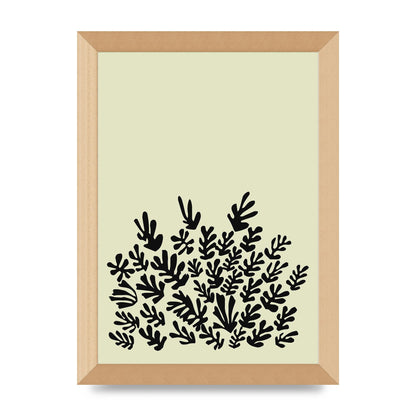 Ecru Black Abstract Leaf Shape Two Printed Poster - A4 framed
