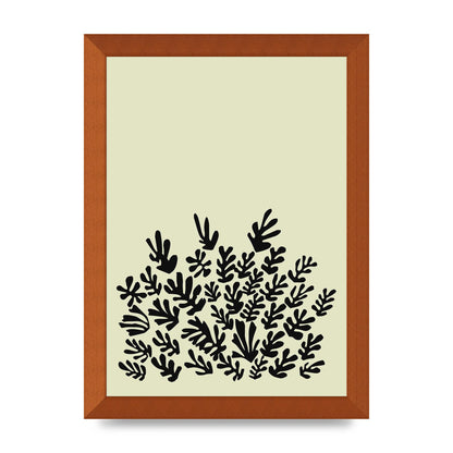 Ecru Black Abstract Leaf Shape Two Printed Poster - A4 framed