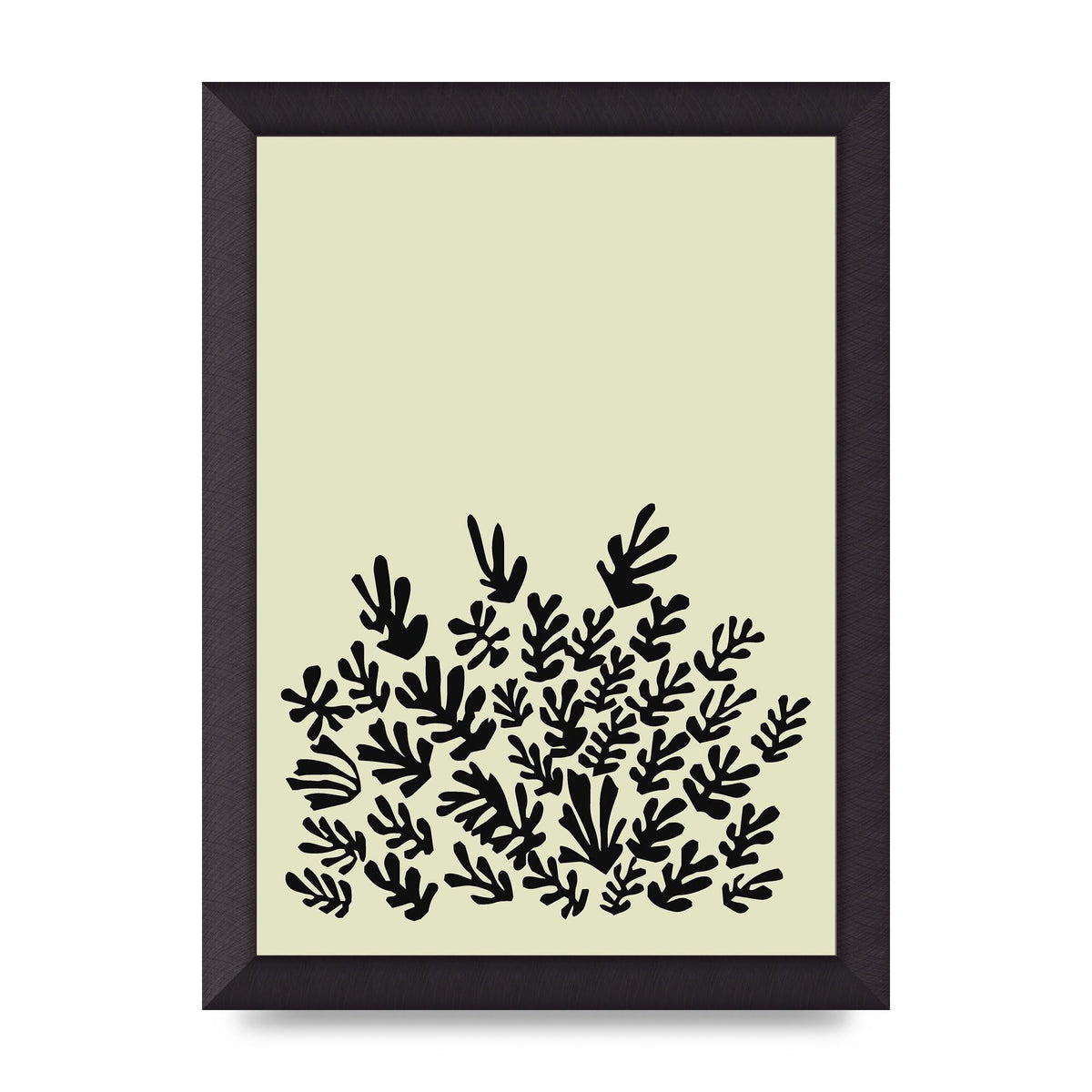 Ecru Black Abstract Leaf Shape Two Printed Poster - A4 framed