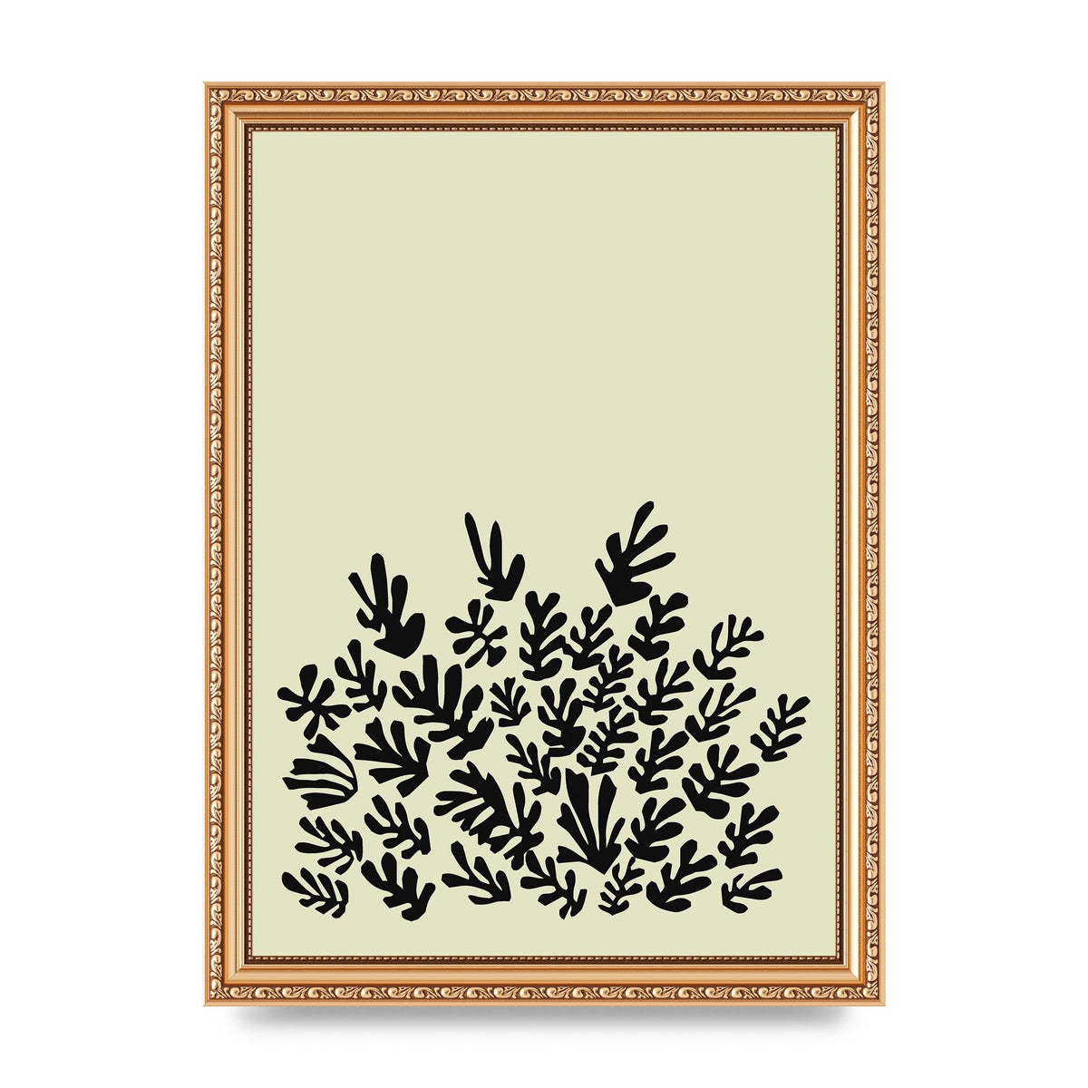 Ecru Black Abstract Leaf Shape Two Printed Poster - A4 framed