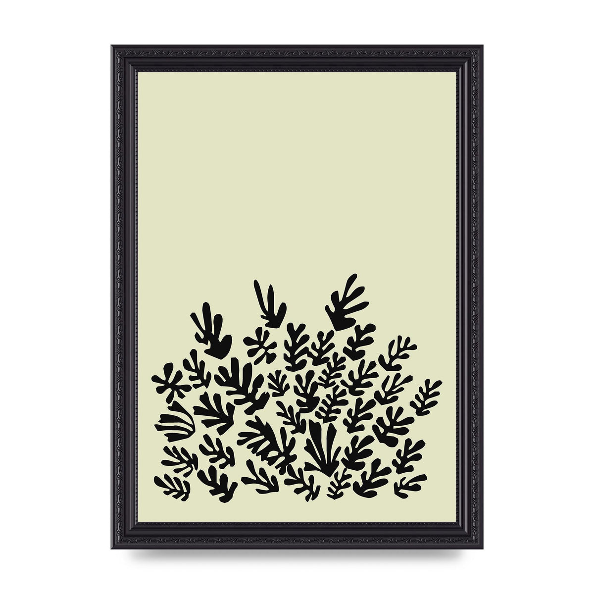 Ecru Black Abstract Leaf Shape Two Printed Poster - A4 framed