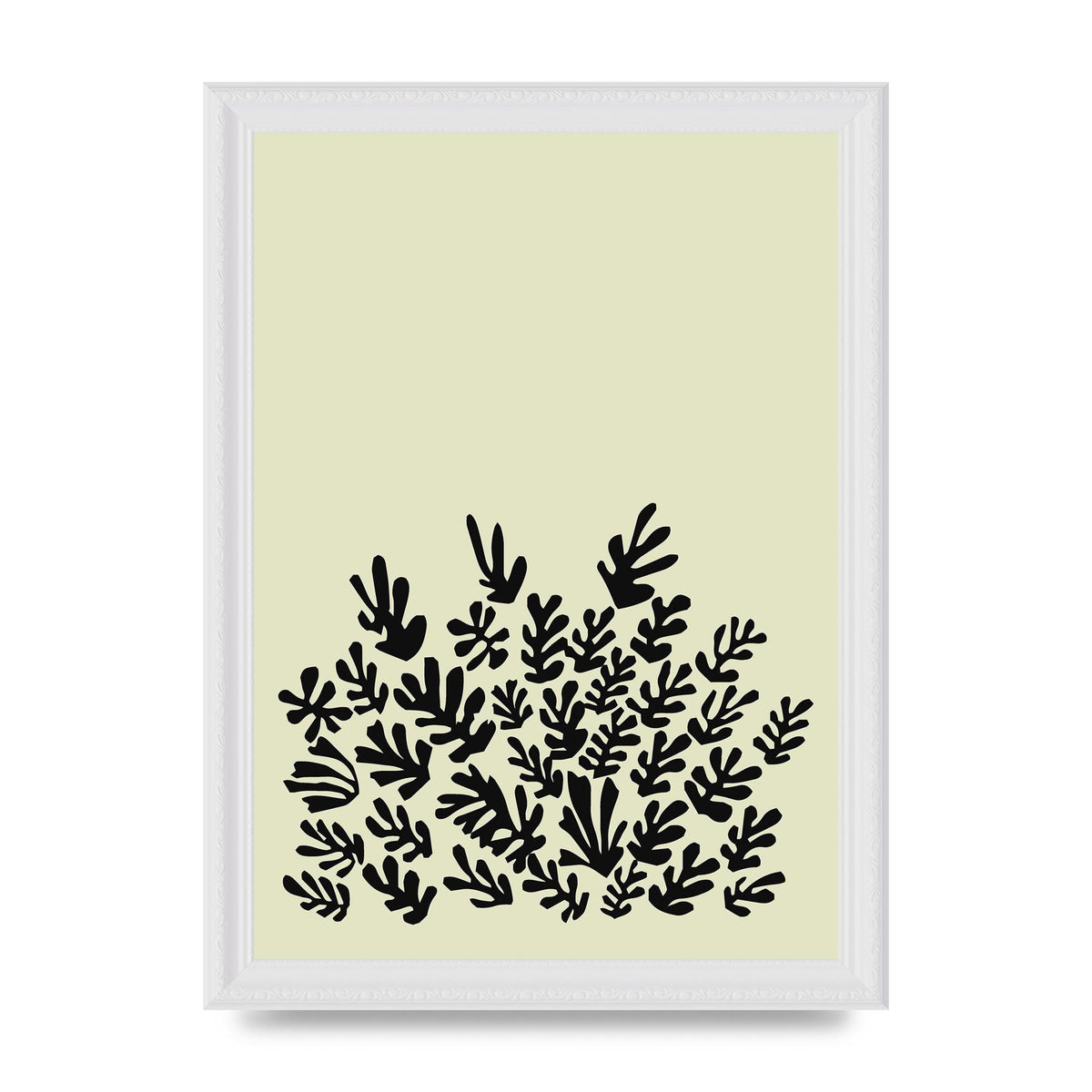 Ecru Black Abstract Leaf Shape Two Printed Poster - A4 framed