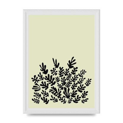 Ecru Black Abstract Leaf Shape Two Printed Poster - A4 framed
