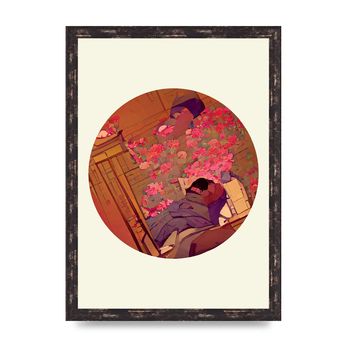 Japanese Watercolour Disc One Printed Poster - A3 framed