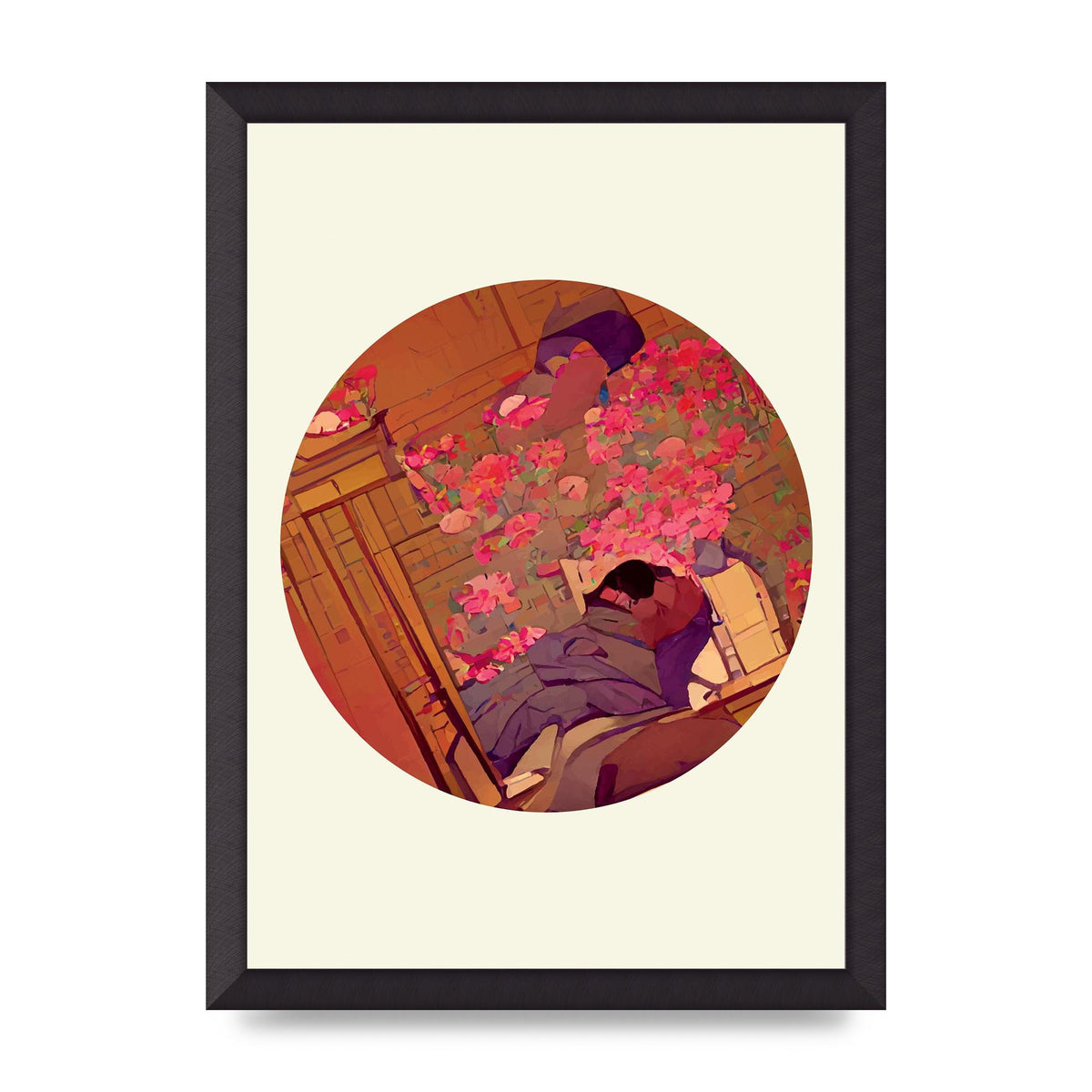 Japanese Watercolour Disc One Printed Poster - A3 framed