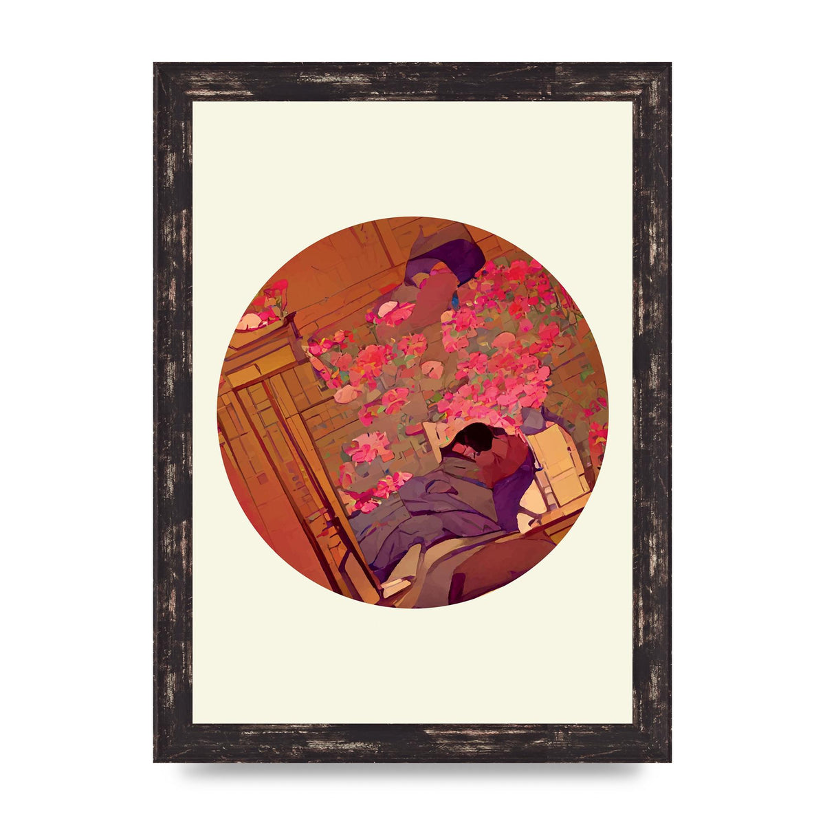 Japanese Watercolour Disc One Printed Poster - A4 framed