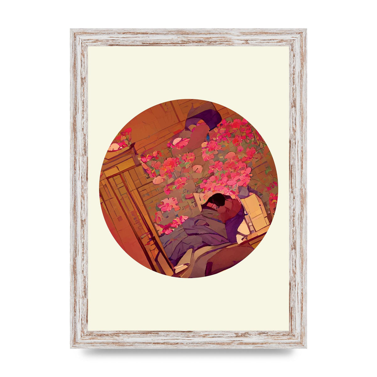 Japanese Watercolour Disc One Printed Poster - A4 framed