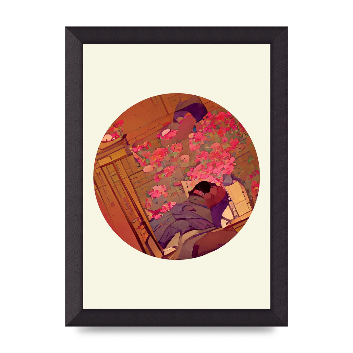 Japanese Watercolour Disc One Printed Poster - A4 framed