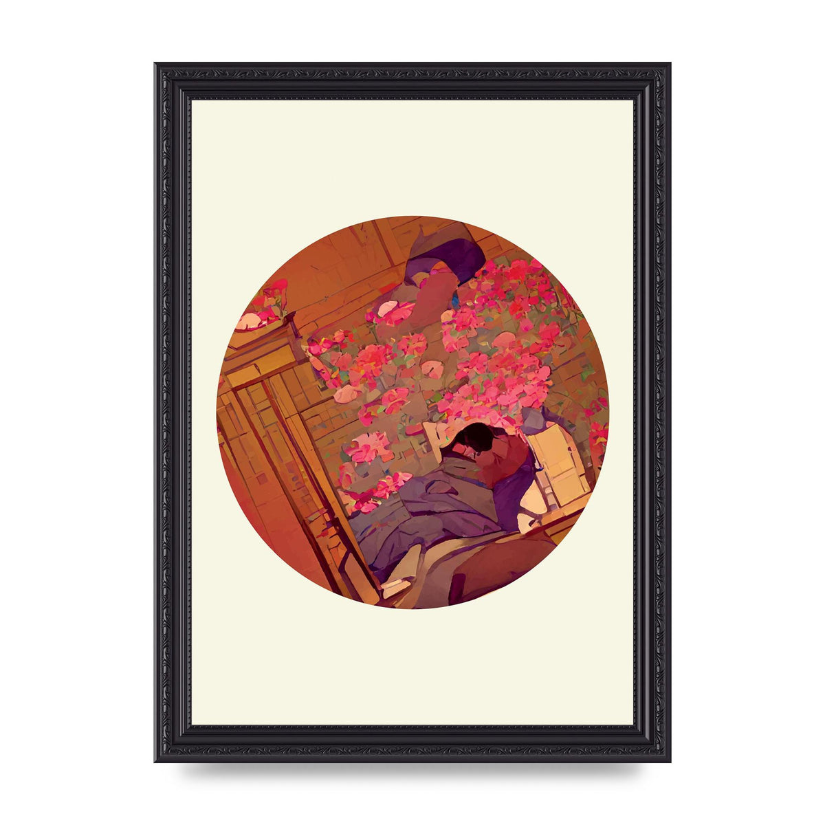 Japanese Watercolour Disc One Printed Poster - A4 framed